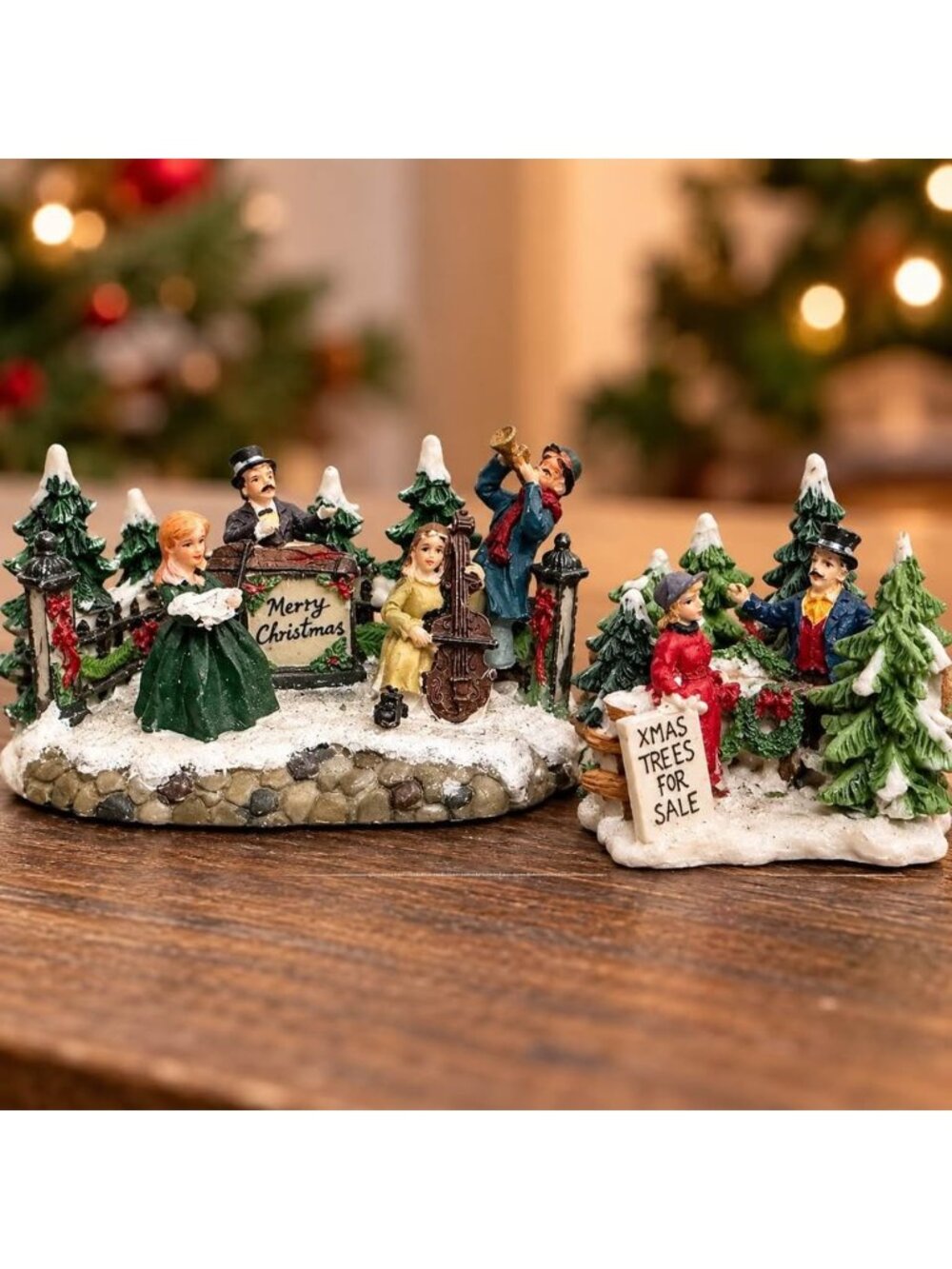 Vintage Resin Christmas Village Figurines Lot Carolers Tree Seller Holiday